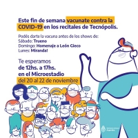 Este fin de semana habrá postas de vacunación contra la Covid-19 en los recitales de Tecnópolis