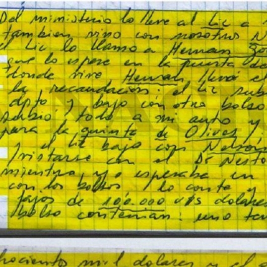 Ordenan nueva pericia caligráfica sobre Bacigalupo, en cuadernos adulterados