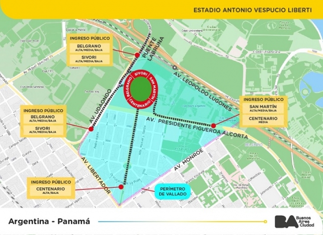 Cortes de tránsito programados en el marco del operativo de seguridad por el partido de Argentina-Panama