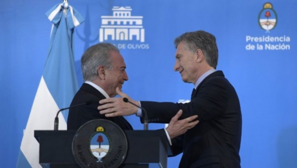 Macri y Temer acordaron una agenda común y &quot;fortalecer el Mercosur&quot;