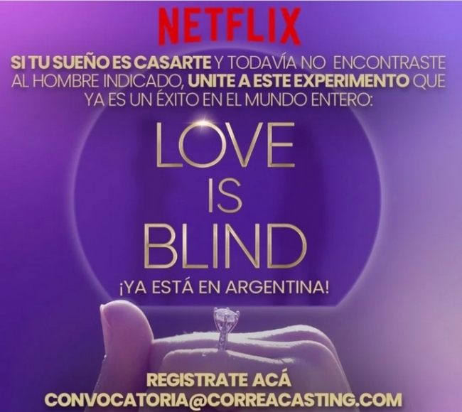 Netflix abrió la convocatoria en Argentina para su reality show «Love is blind»