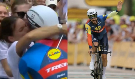 Tour de Francia: Insólito!!! multan a un corredor por besar a su esposa