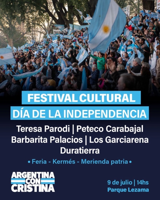 Festival cultural: Argentina con Cristina, en parque Lezama