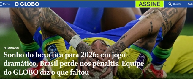 Los medios brasileños lamentaron la eliminación de su seleccionado en los cuartos de final del Mundial Qatar 2022
