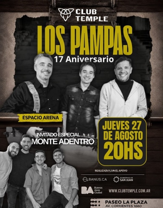 Los Pampas  celebran sus 17 años en Club Temple-Espacio Arena